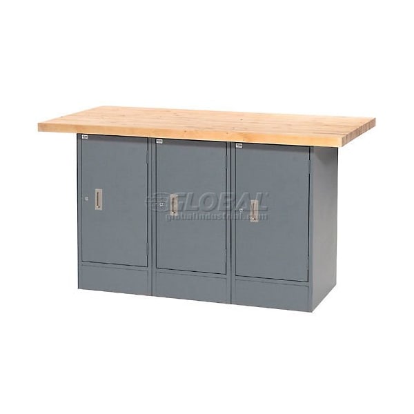 Global Industrial Workbench w/ Maple Square Edge Top & 3 Cabinets, 60inW x 30inD, Gray 239154 - main